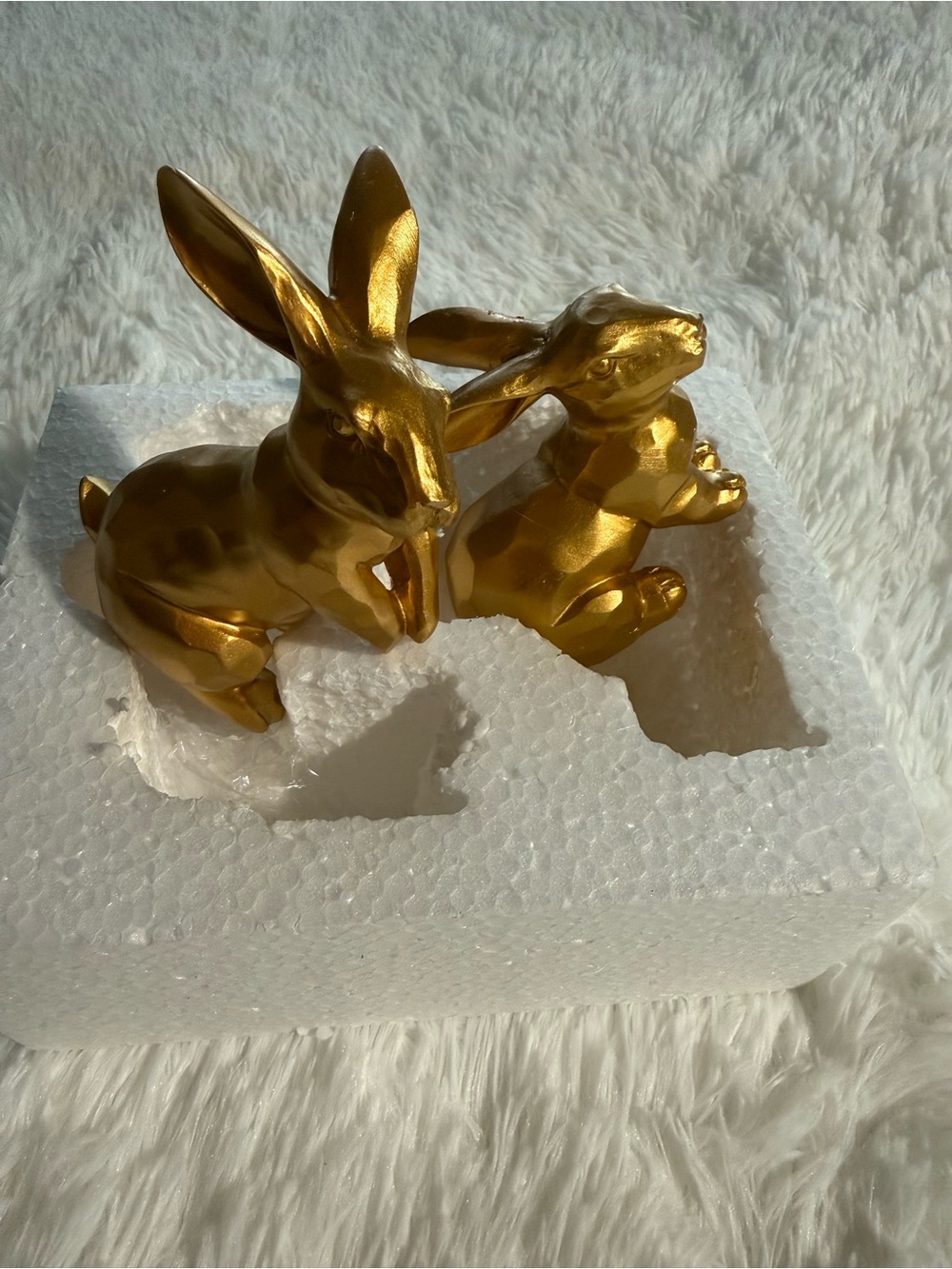 Gold Ceramic Rabbit Figurine Set 2pc Modern Bunny Statue Home Art Decor Gift - Picture 6 of 9